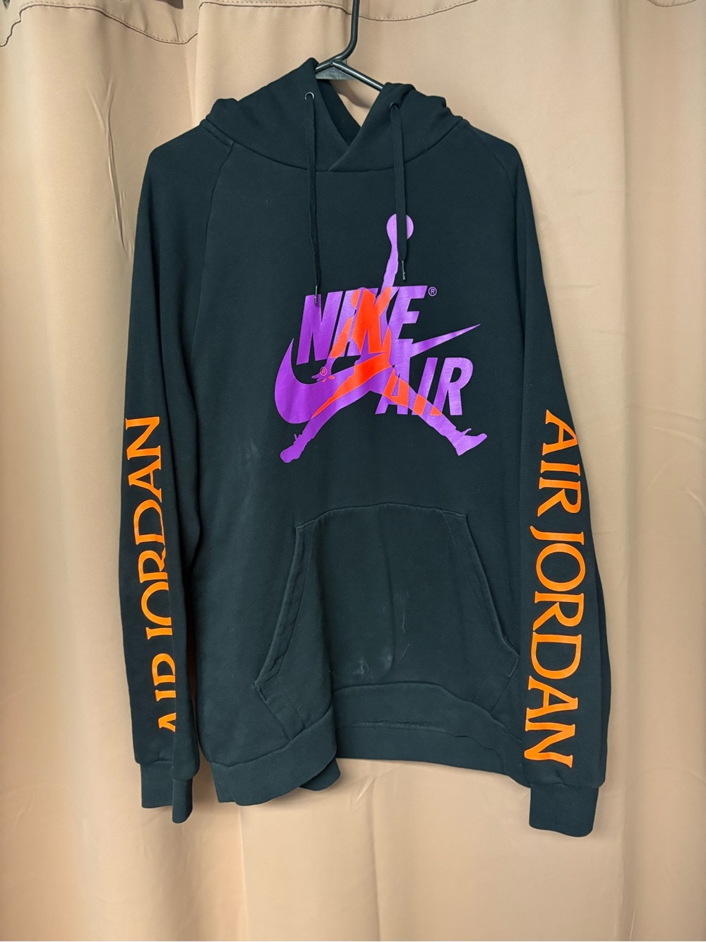 Nike Air Jordan Jumpman Hoodie XL Black Purple Orange Fleece Pullover Streetwear